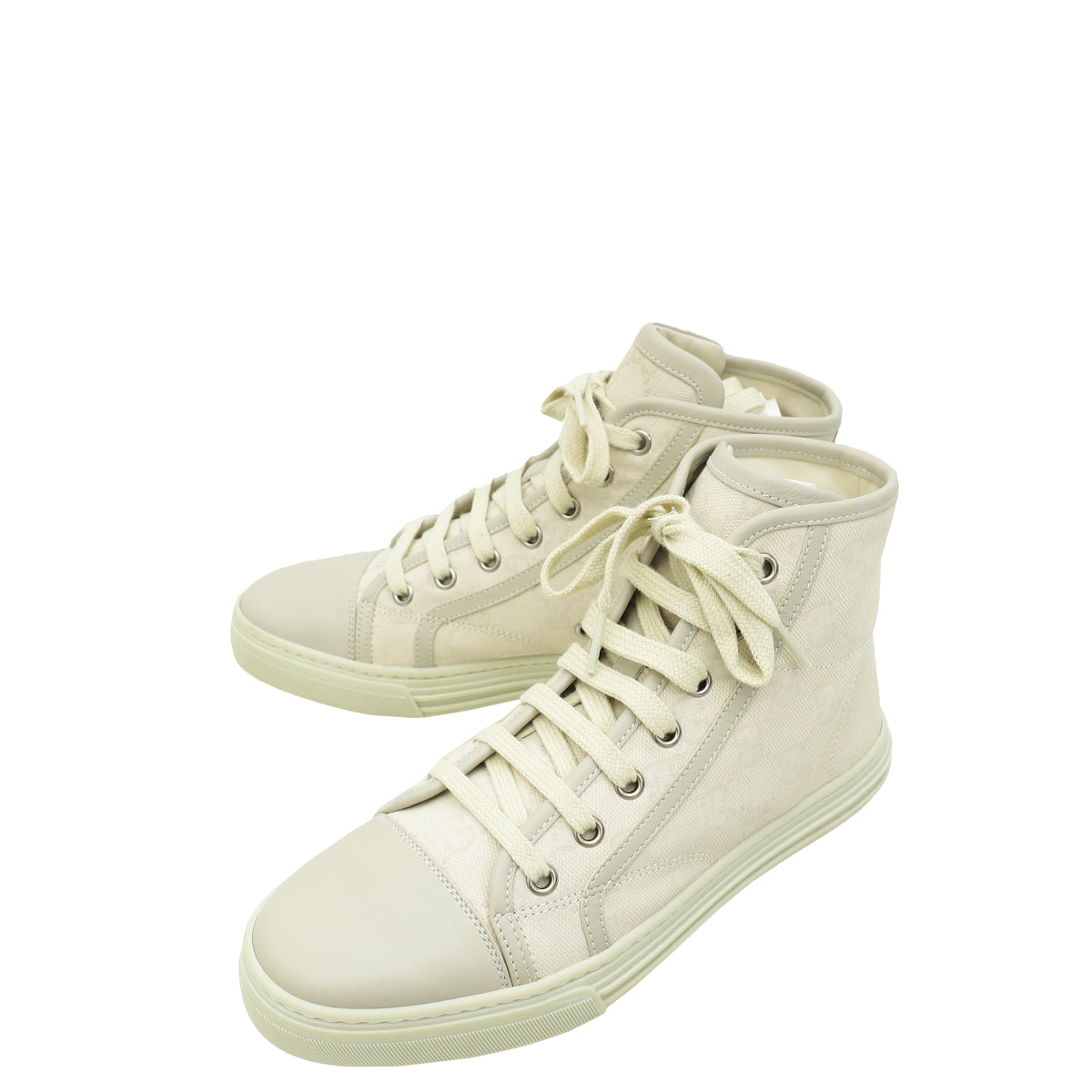 Gucci Greige GG High Cut Sneakers 36-Gucci-THE CLOSET