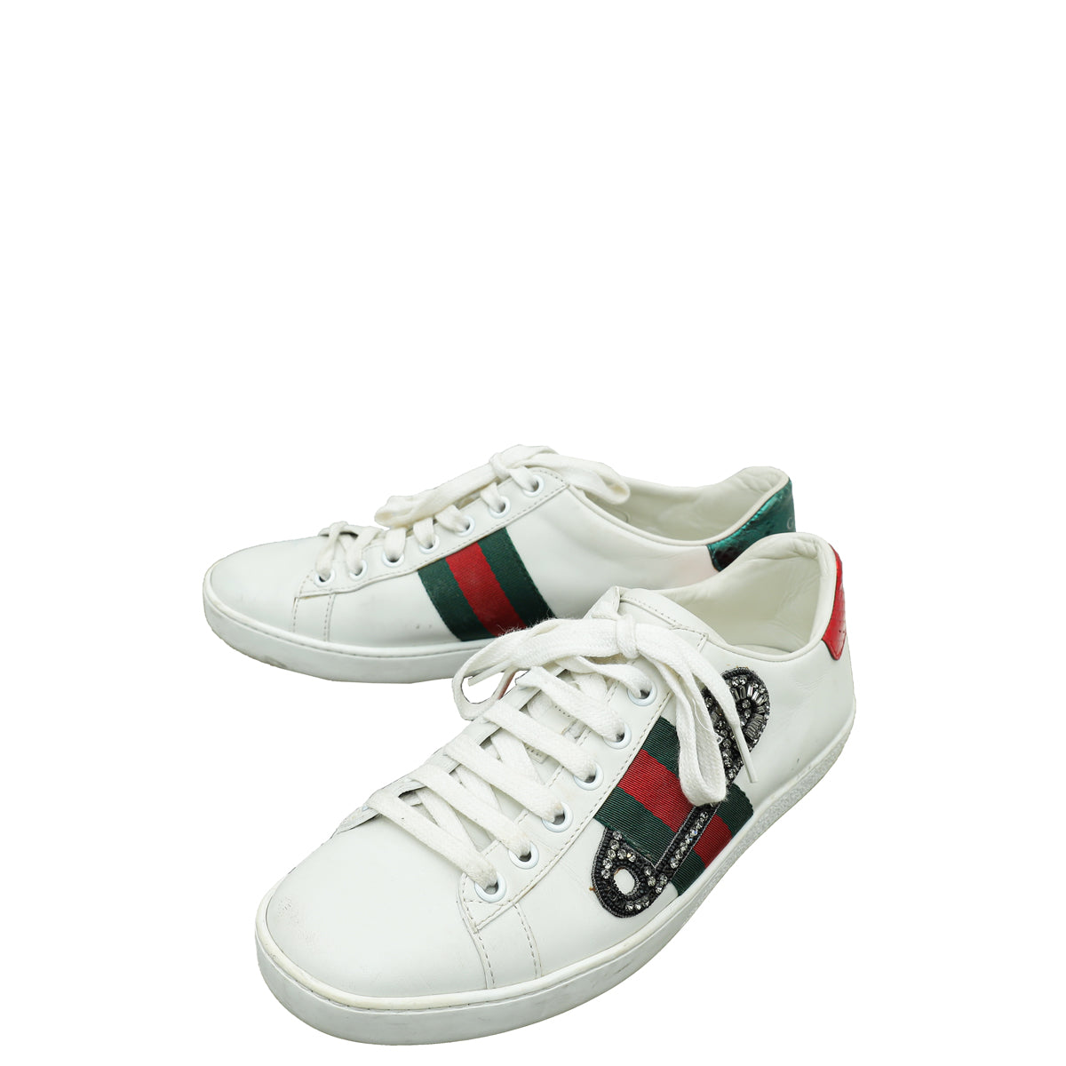 Gucci White Ace Pin Crystal Embroidered Sneaker 36