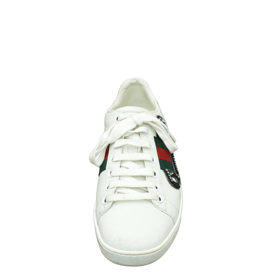 Gucci White Ace Pin Crystal Embroidered Sneaker 36