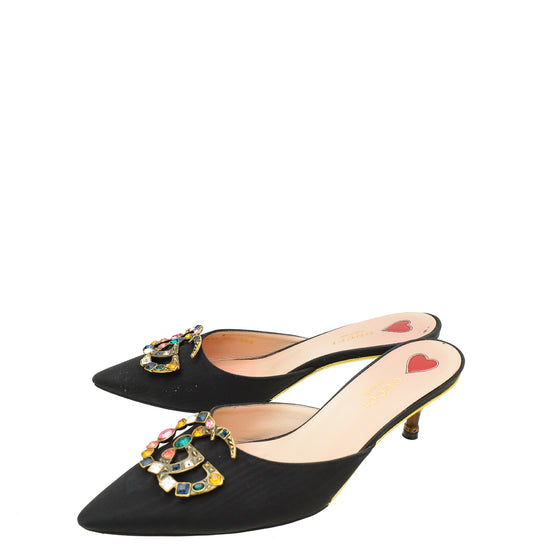 Gucci Moire Fabric Crystal GG Embellished Mules 36.5