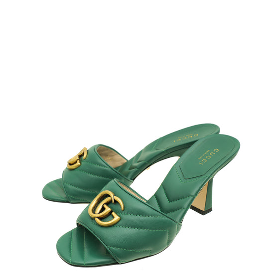 Gucci Green GG Marmont Heeled Mules 36