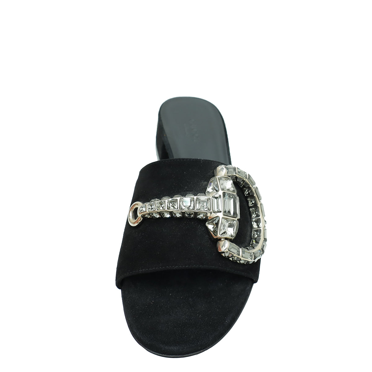 Gucci Black Suede Maxime Crystal Horsebit Slide Sandals 37.5-Gucci-THE CLOSET