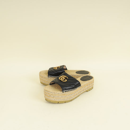 Gucci Black GG Marmont Espadrille Slide Sandals 37.5
