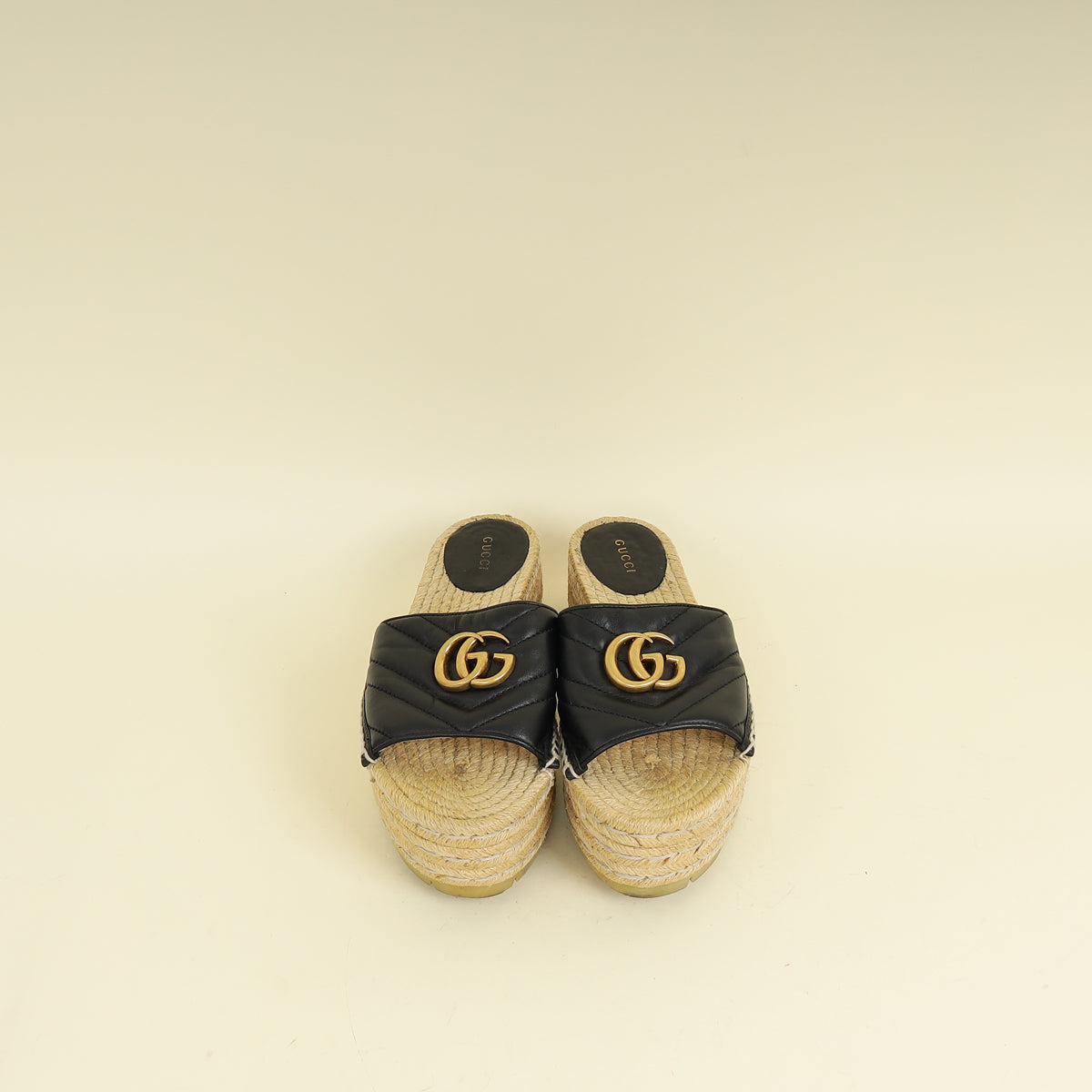 Gucci Black GG Marmont Espadrille Slide Sandals 37.5