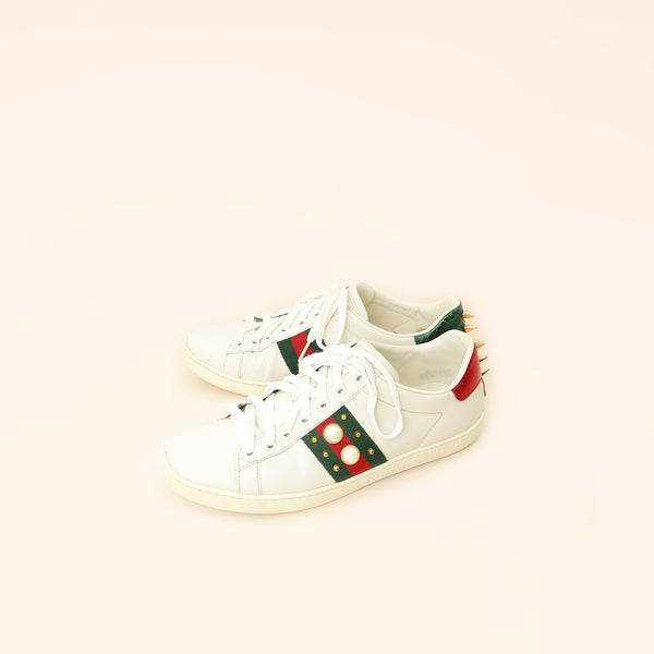 Gucci White Spiked Studded Ace Sneakers 37 – THE CLOSET