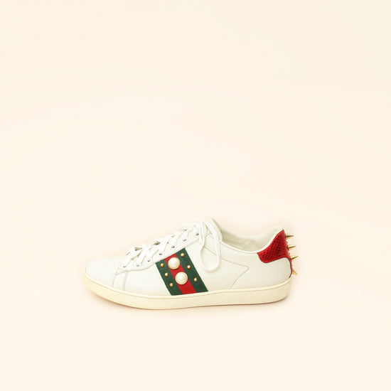 Gucci White Spiked Studded Ace Sneakers 37-Gucci-THE CLOSET