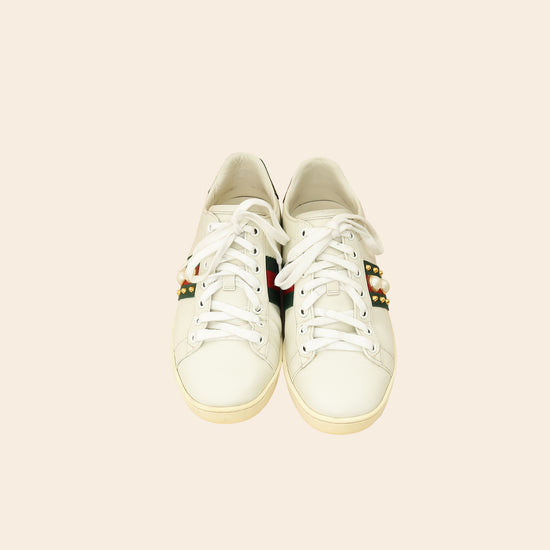 Gucci White Spiked Studded Ace Sneakers 37-Gucci-THE CLOSET