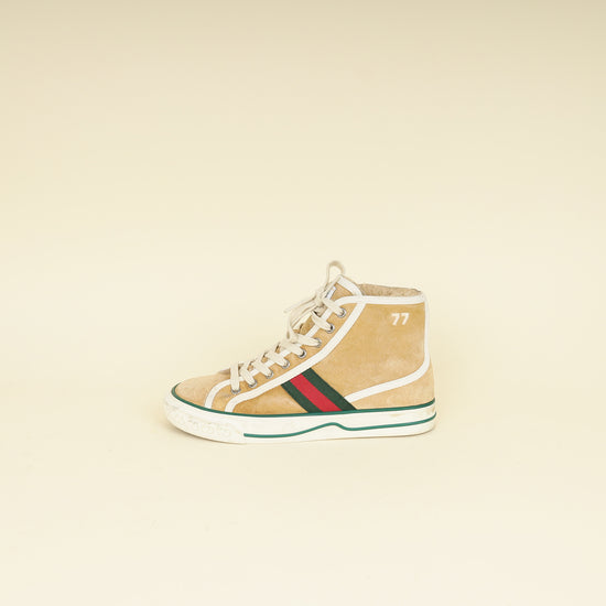 Gucci Beige Suede Tennis 1977 High Top Sneakers 37