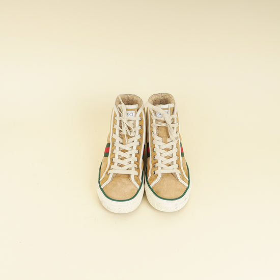 Gucci Beige Suede Tennis 1977 High Top Sneakers 37