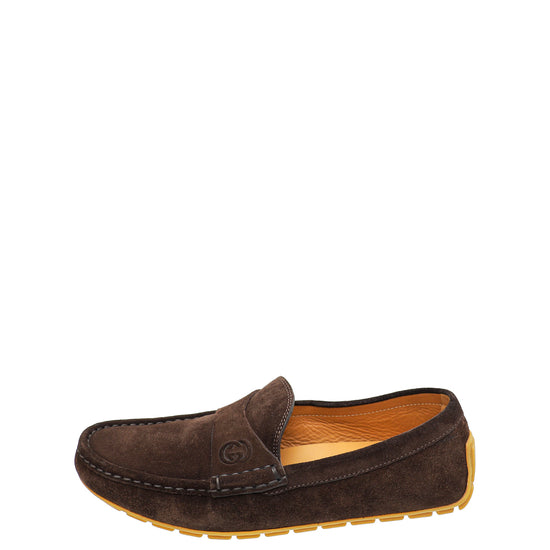 Gucci Brown Suede GG Loafers 37