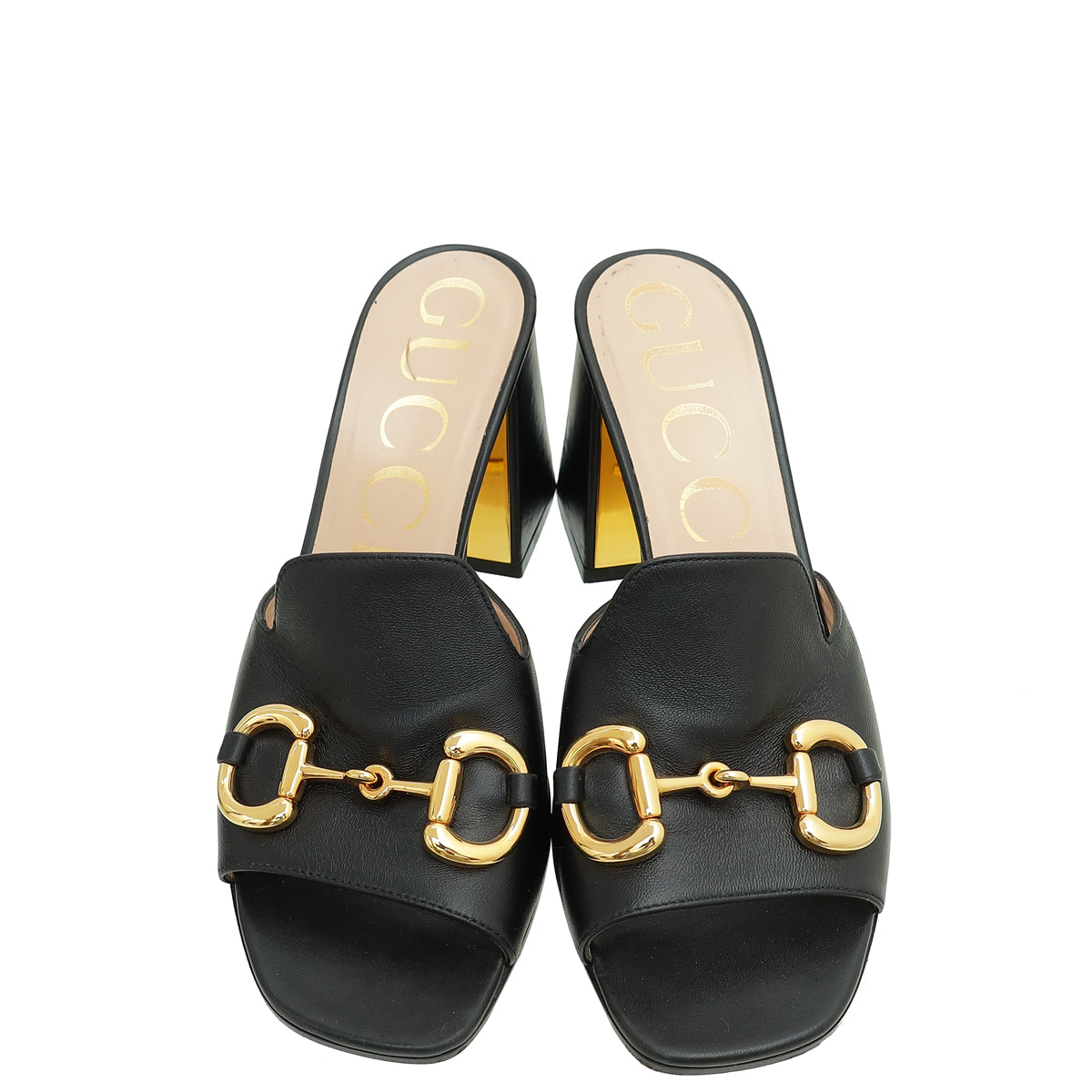 Gucci Black Horsebit Slide Block Heeled Sandals 38.5