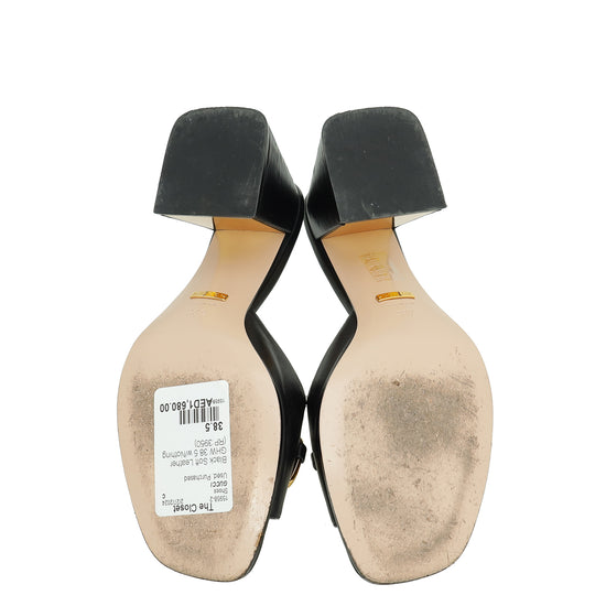 Gucci Black Horsebit Slide Block Heeled Sandals 38.5