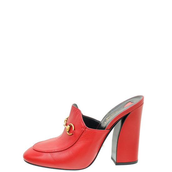 Gucci Red Julie Princetown Block Heeled Mules 38.5