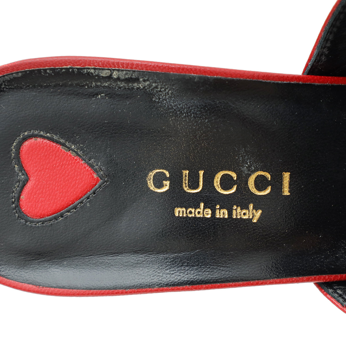 Gucci Red Julie Princetown Block Heeled Mules 38.5