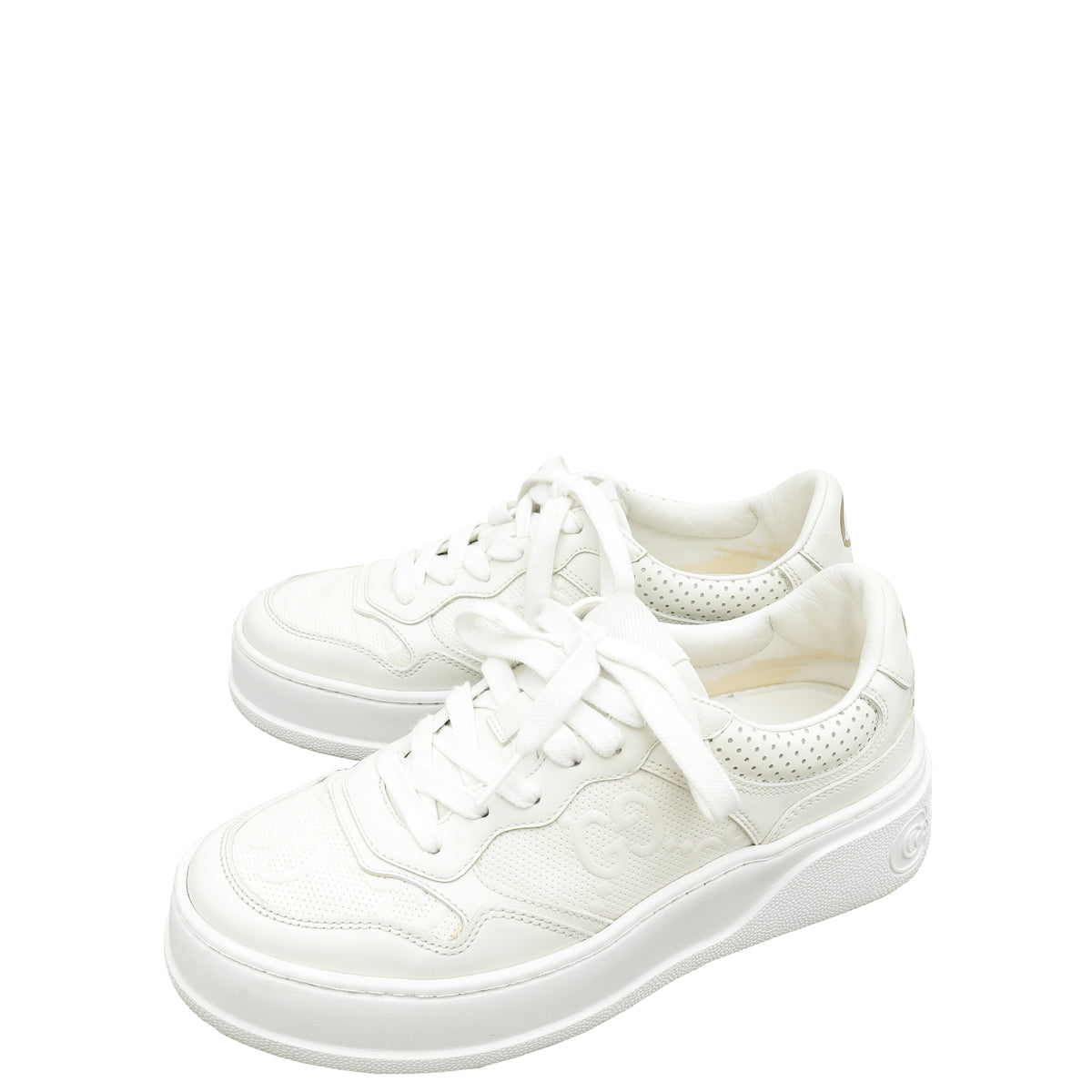 Gucci White GG Embossed Trainers 38.5