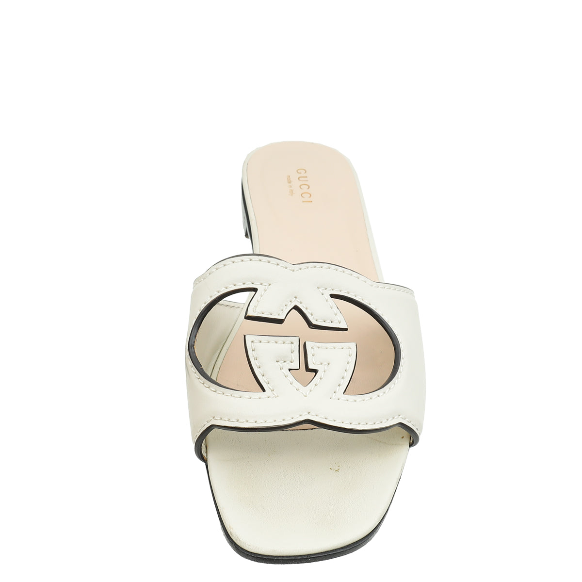 Gucci Ivory GG Cut Out Flat Slide Sandal 38.5