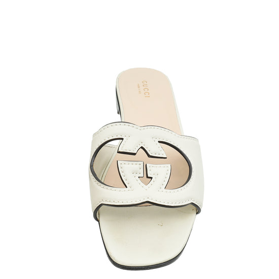 Gucci Ivory GG Cut Out Flat Slide Sandal 38.5