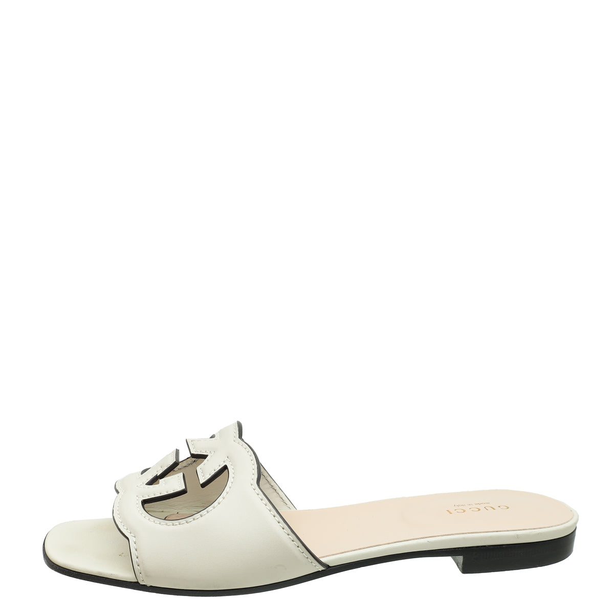 Gucci Ivory GG Cut Out Flat Slide Sandal 38.5