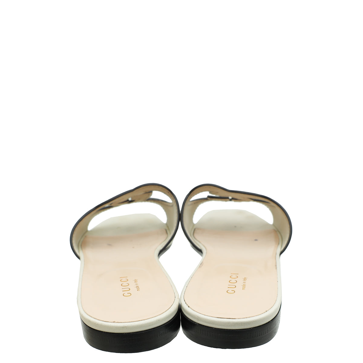 Gucci Ivory GG Cut Out Flat Slide Sandal 38.5