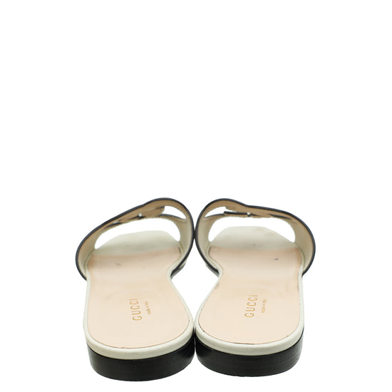 Gucci Ivory GG Cut Out Flat Slide Sandal 38.5