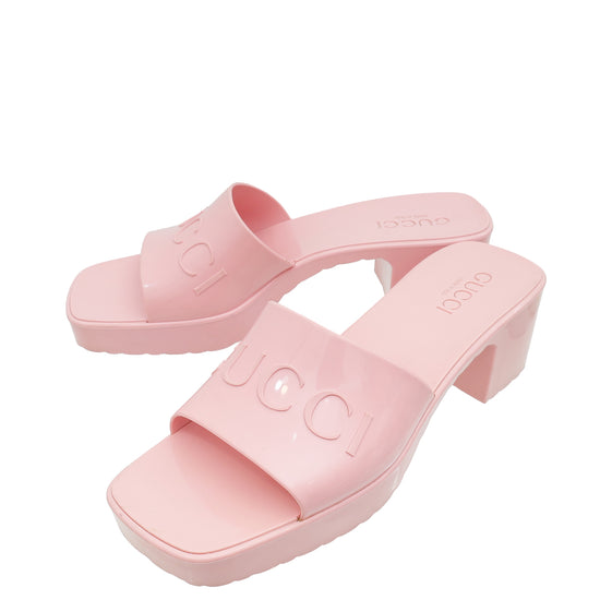 Gucci Light Pink Logo Rubber Slide Sandals 38
