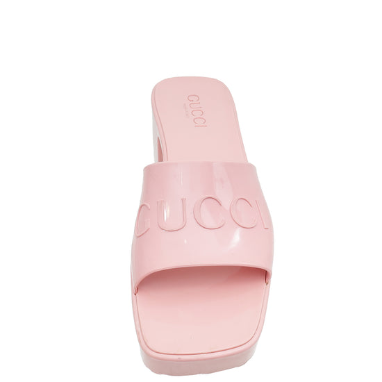 Gucci Light Pink Logo Rubber Slide Sandals 38