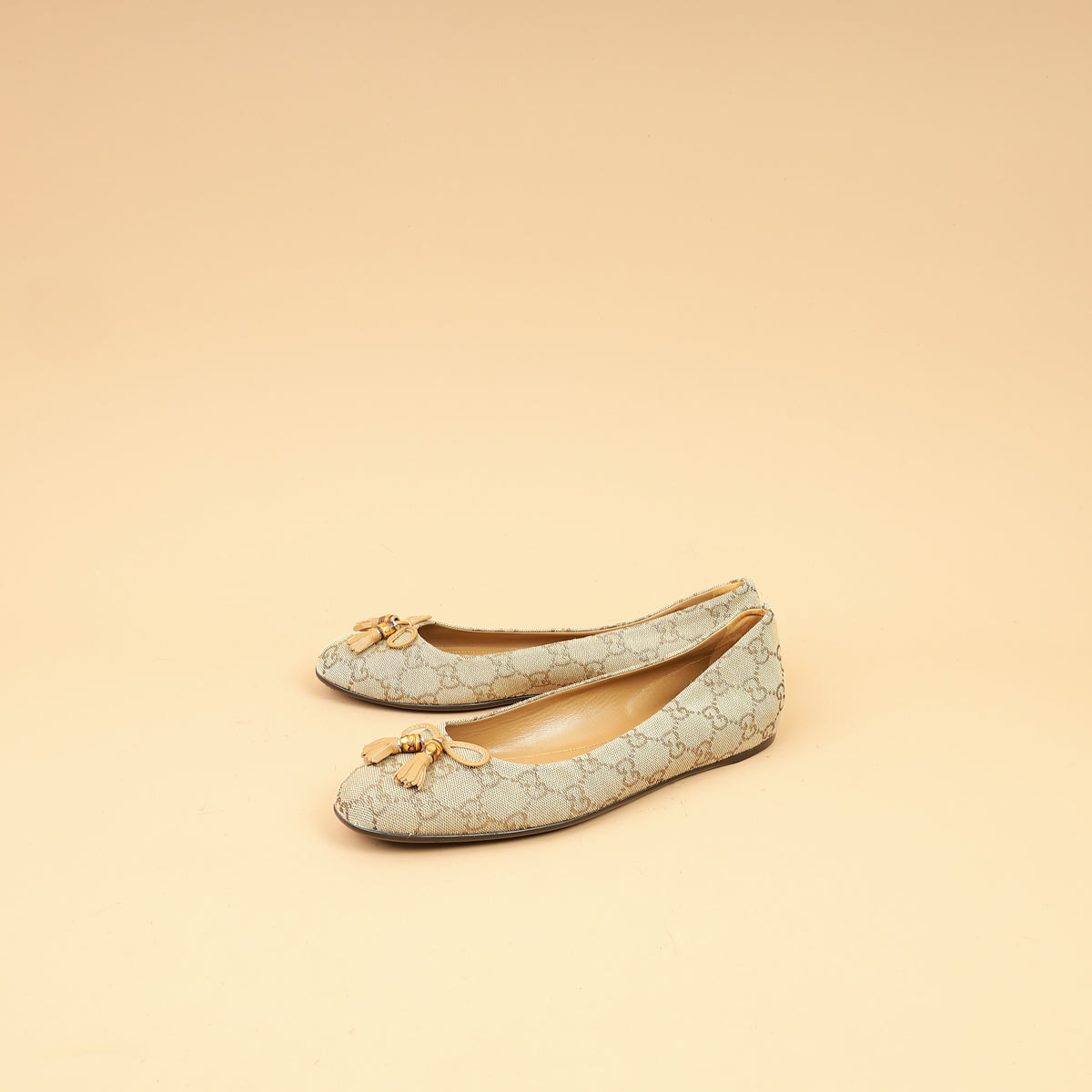 Gucci Bicolor GG Bamboo Tassel Bow Ballerina Flats 38-Gucci-THE CLOSET