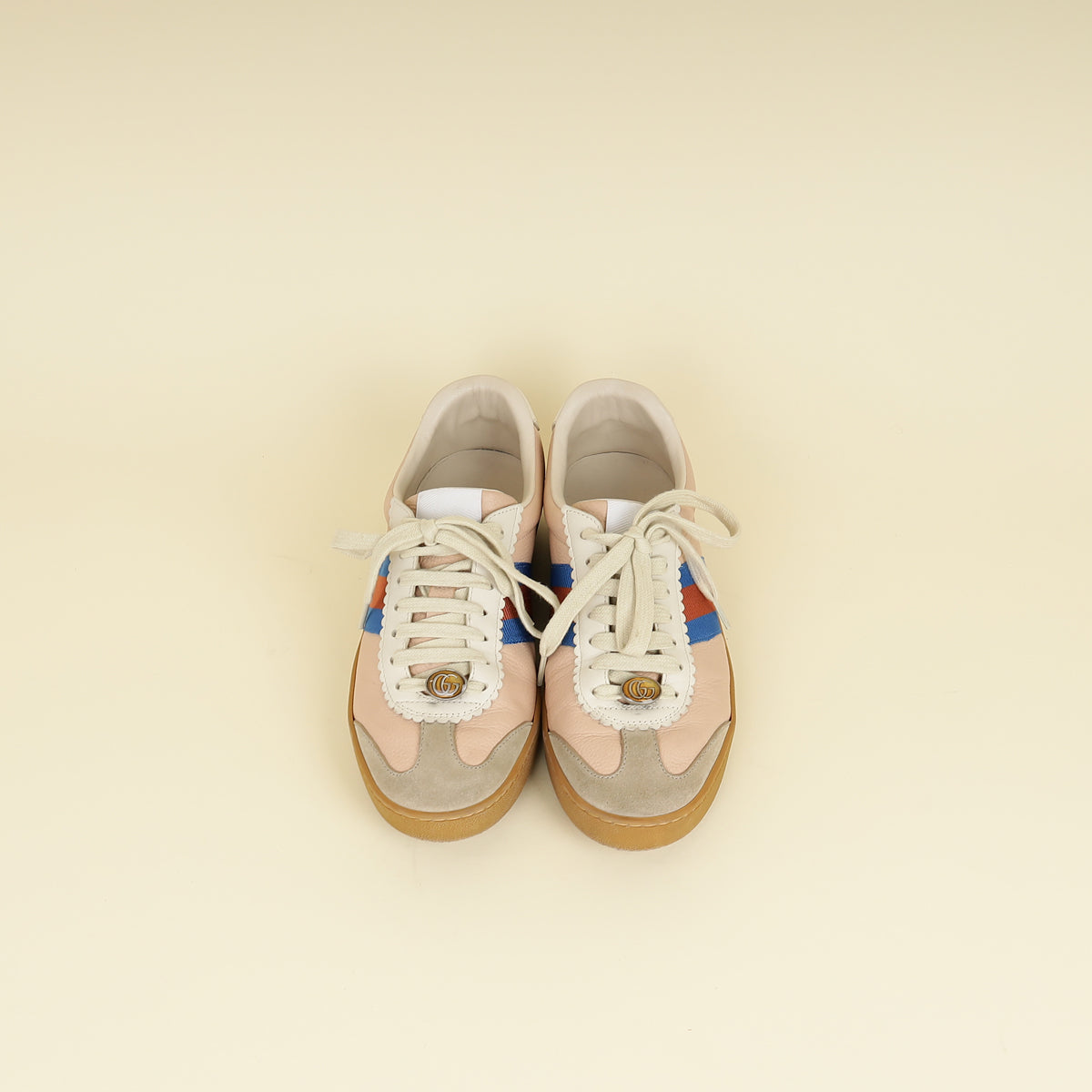 Gucci Oatmeal Soft Rose G74 Web Sneaker 38-Gucci-THE CLOSET