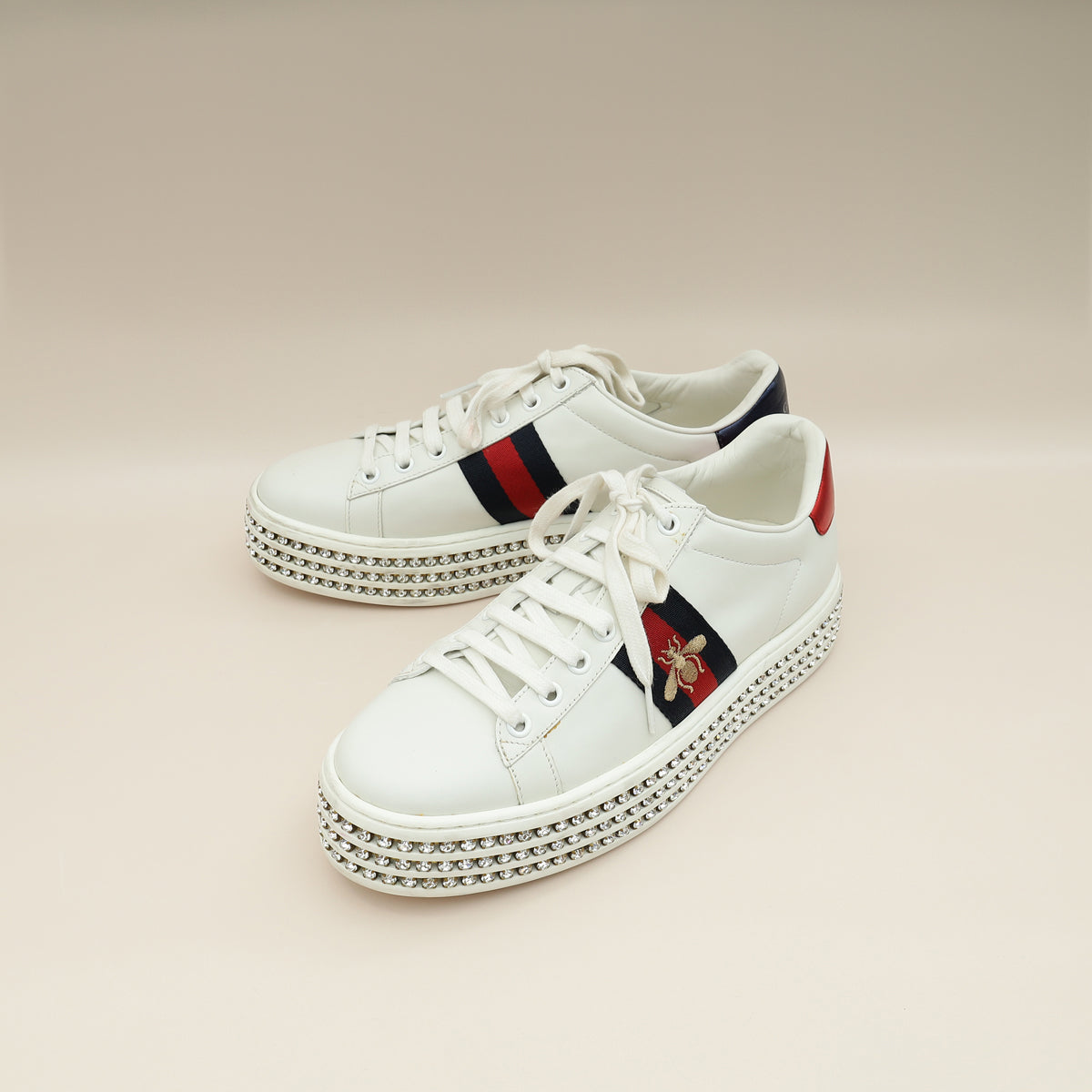 Gucci White Crystal Platform Ace Bee Sneakers 38-Gucci-THE CLOSET
