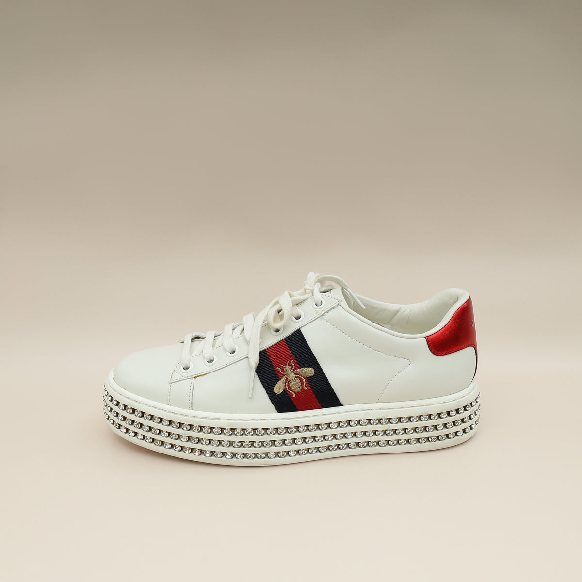 Gucci White Crystal Platform Ace Bee Sneakers 38-Gucci-THE CLOSET