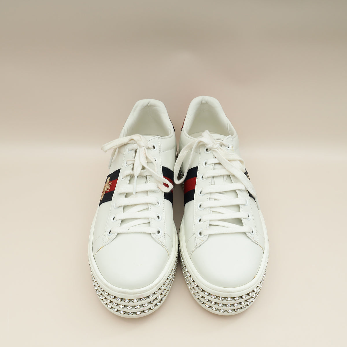 Gucci White Crystal Platform Ace Bee Sneakers 38-Gucci-THE CLOSET