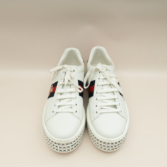 Gucci White Crystal Platform Ace Bee Sneakers 38-Gucci-THE CLOSET