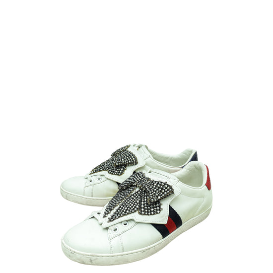 Gucci White Ace Removable Crystal Bow Sneakers 39