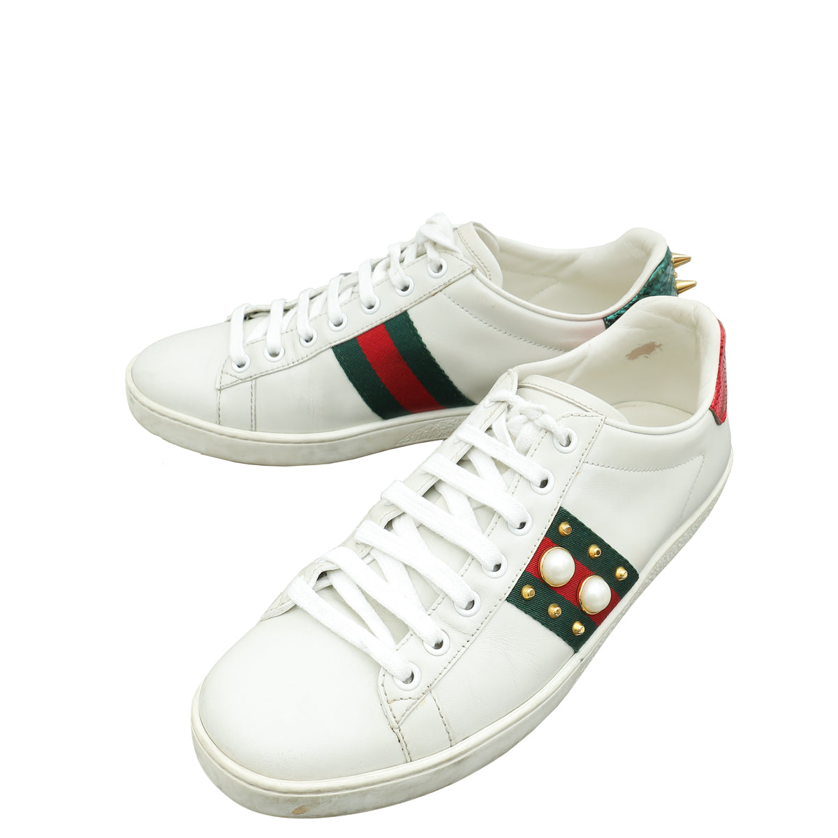 Gucci White Pearl Studded Ace Sneakers 39-Gucci-THE CLOSET