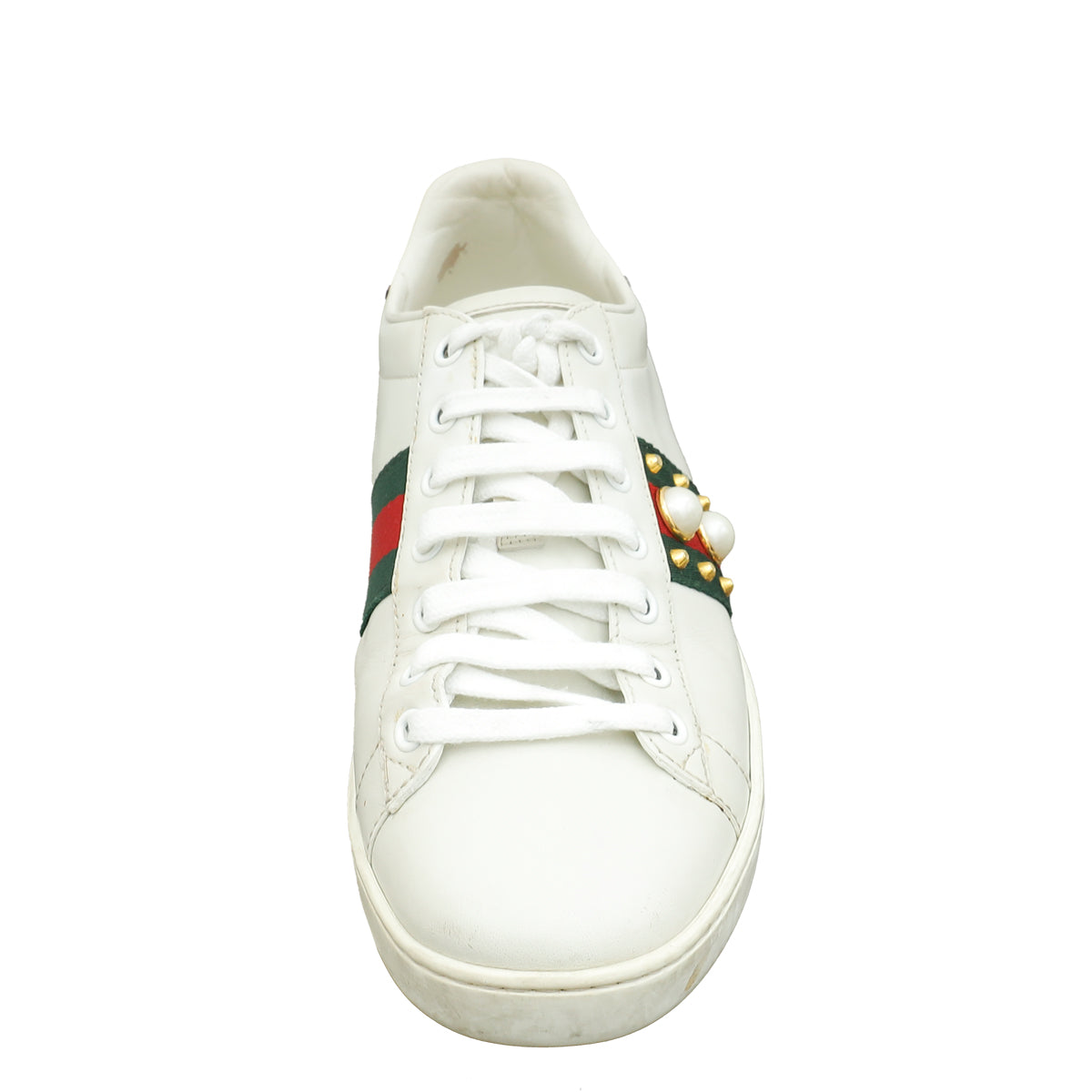 Gucci White Pearl Studded Ace Sneakers 39-Gucci-THE CLOSET