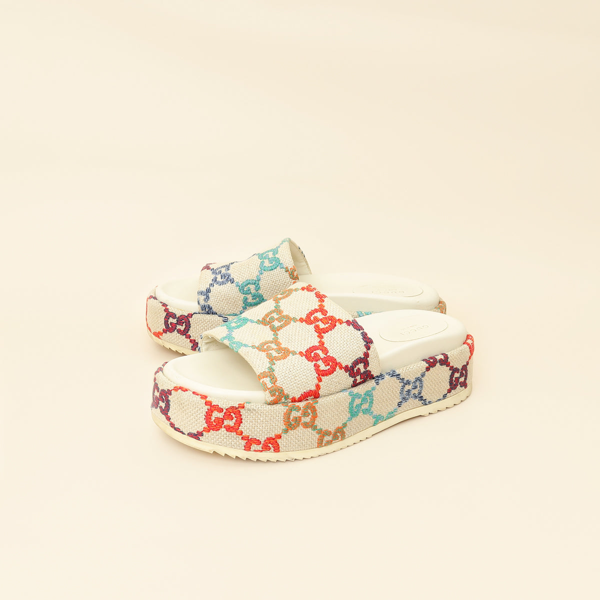 Gucci Beige GG Multicolor Jacquard Platform Slide 39-Gucci-THE CLOSET