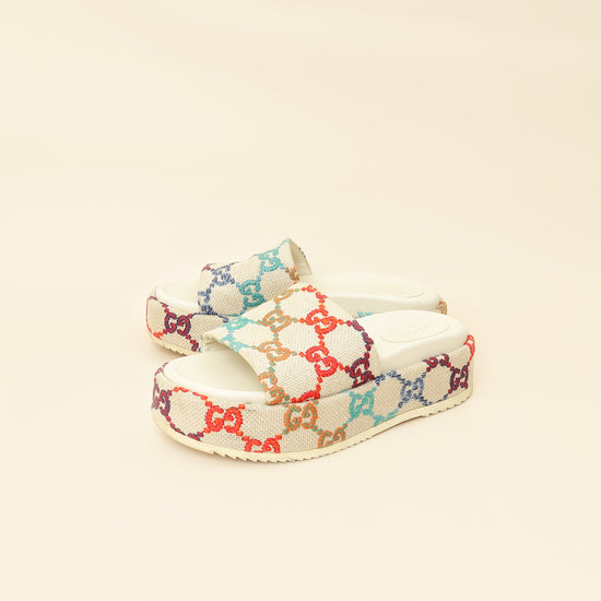 Gucci Beige GG Multicolor Jacquard Platform Slide 39-Gucci-THE CLOSET