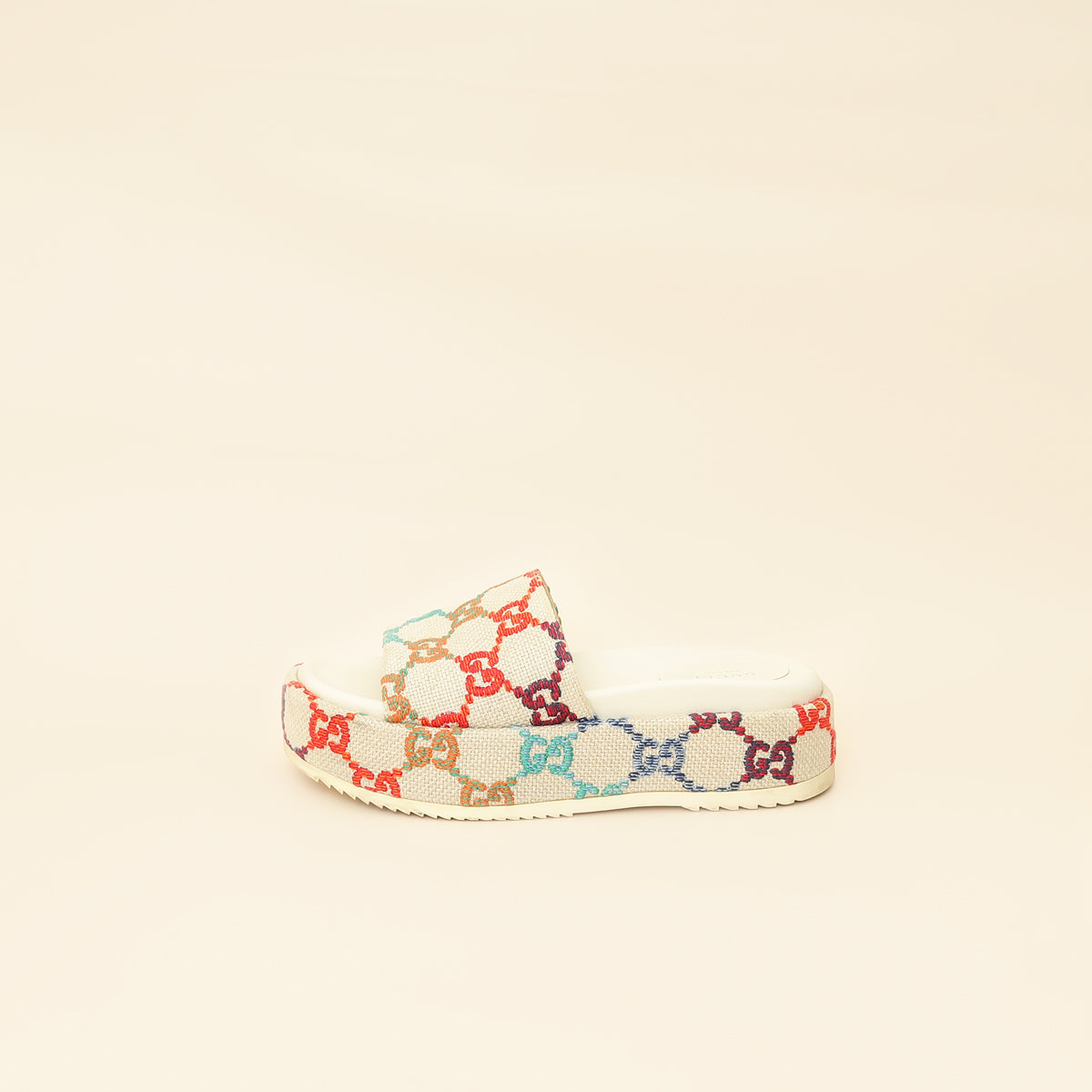 Gucci Beige GG Multicolor Jacquard Platform Slide 39-Gucci-THE CLOSET