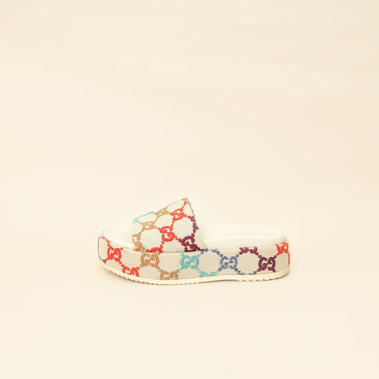 Gucci Beige GG Multicolor Jacquard Platform Slide 39-Gucci-THE CLOSET