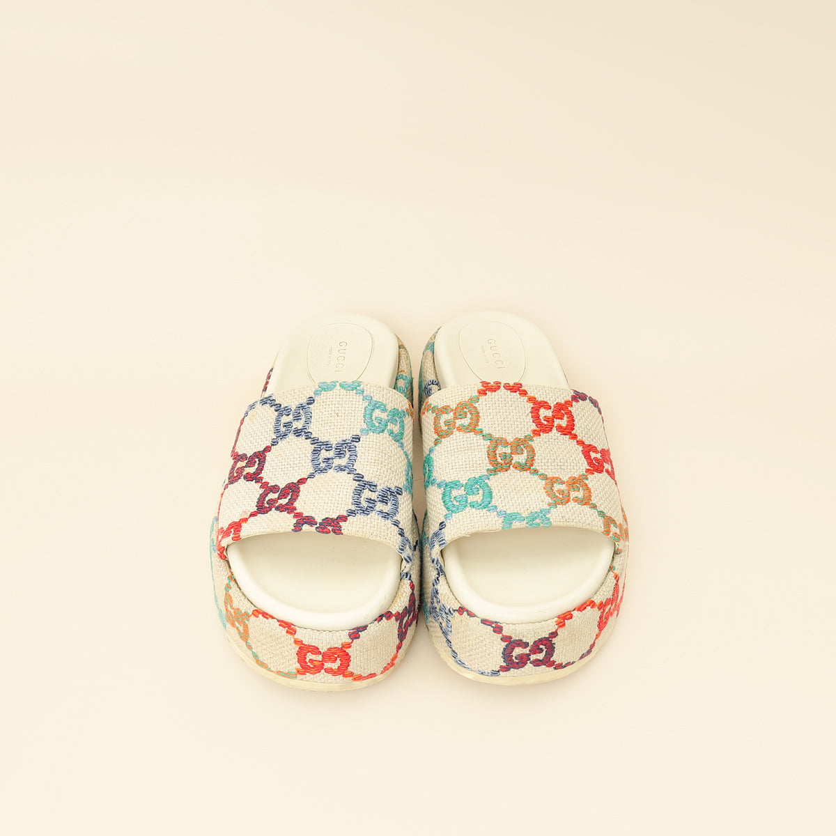 Gucci Beige GG Multicolor Jacquard Platform Slide 39-Gucci-THE CLOSET