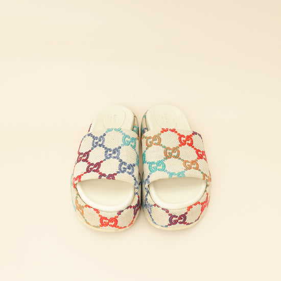 Gucci Beige GG Multicolor Jacquard Platform Slide 39-Gucci-THE CLOSET