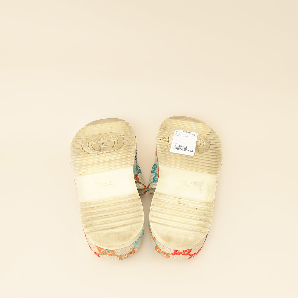 Gucci Beige GG Multicolor Jacquard Platform Slide 39-Gucci-THE CLOSET