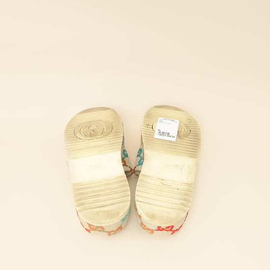 Gucci Beige GG Multicolor Jacquard Platform Slide 39-Gucci-THE CLOSET
