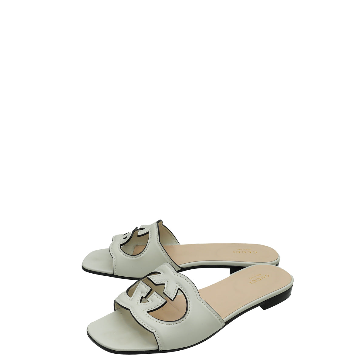 Gucci Cream Interlocking G Cut Out Flat Sandal 38.5-Gucci-THE CLOSET