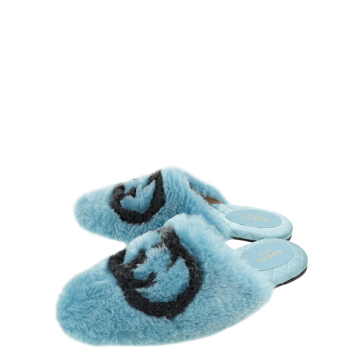 Gucci Blue Faux Fur Printed Mules 39-Gucci-THE CLOSET