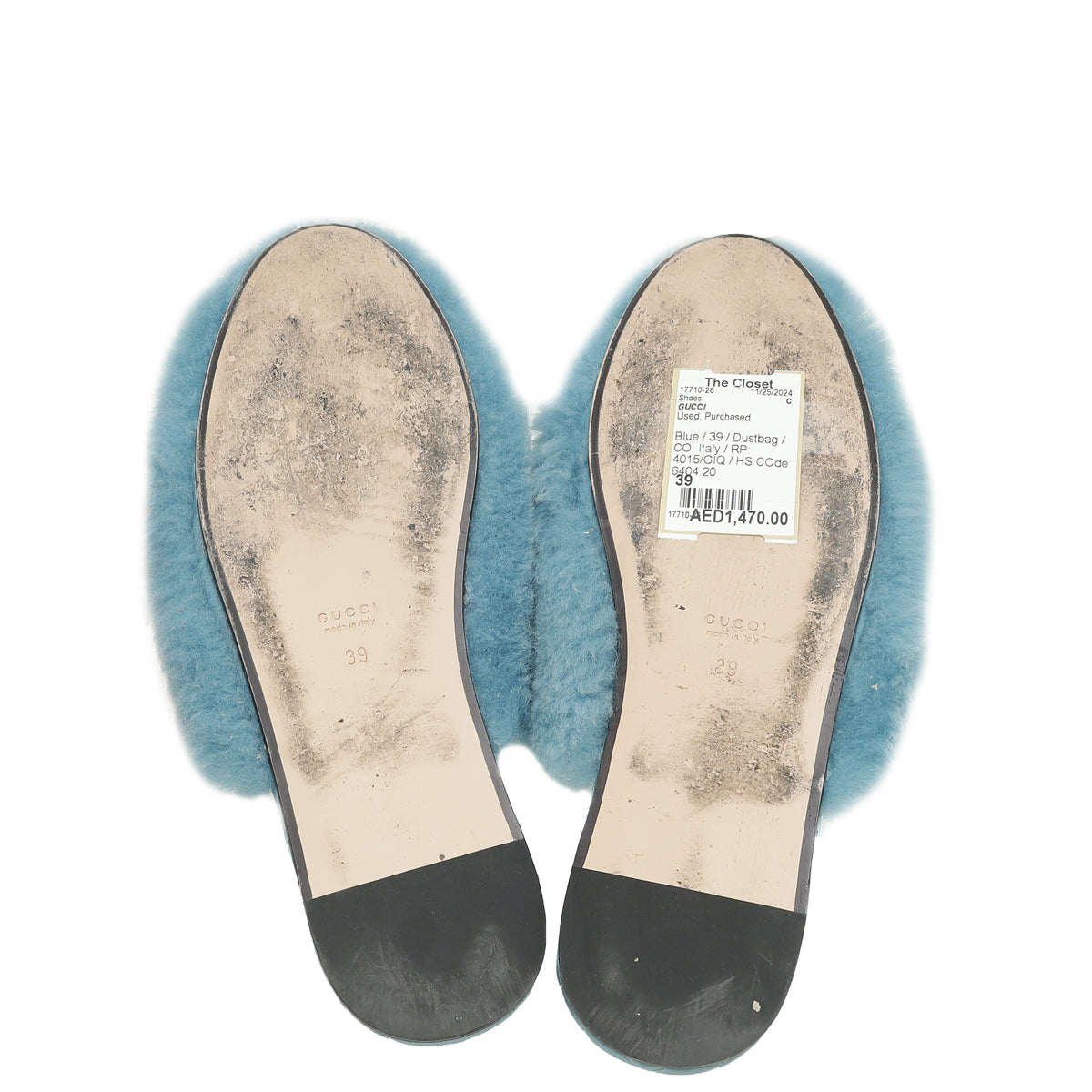 Gucci Blue Faux Fur Printed Mules 39