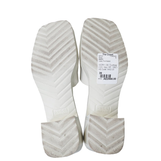 Gucci Ivory Logo Slide Sandals 39