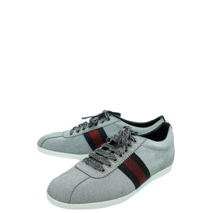 Gucci Silver Glitter Fabric Sustded Web Sneaker 39