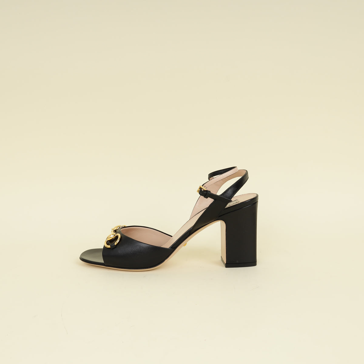 Gucci Black Horsebit Ankle Strap Mid-Heeled Sandals 40