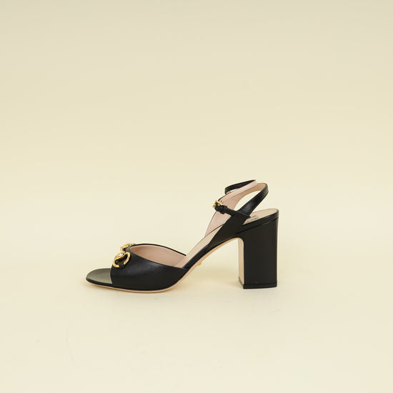 Gucci Black Horsebit Ankle Strap Mid-Heeled Sandals 40
